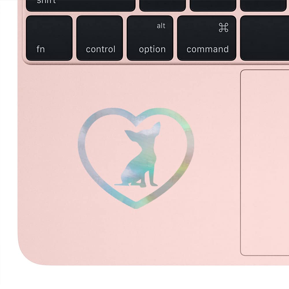 Premium Holographic Chihuahua Heart Vinyl Decals (Set of 2) - Waterproof Stickers for Laptop, Phone, Car, Helmet, Mug & Home Decor - Cute Pet Accessories for Dog Lovers