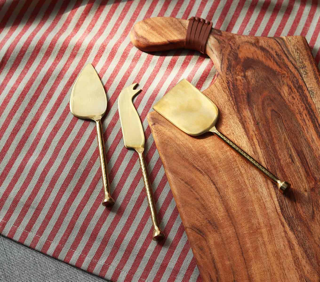 Premium Stainless Steel Cheese Knife Set of 3 with Gold Handles - Perfect for Cheese Boards, Wine Pairings & Dinner Parties