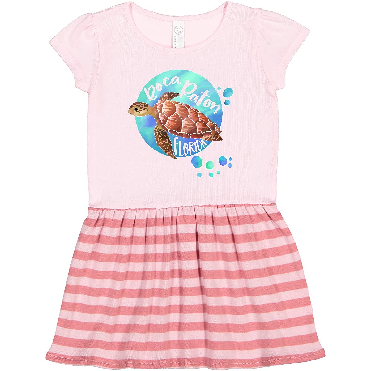 Inktastic Boca Raton Florida Swimming Sea Turtle with Bubbles Toddler Dress - Cute Baby Girl Outfit for Beach Vacation, Pool Party & Summer Playtime