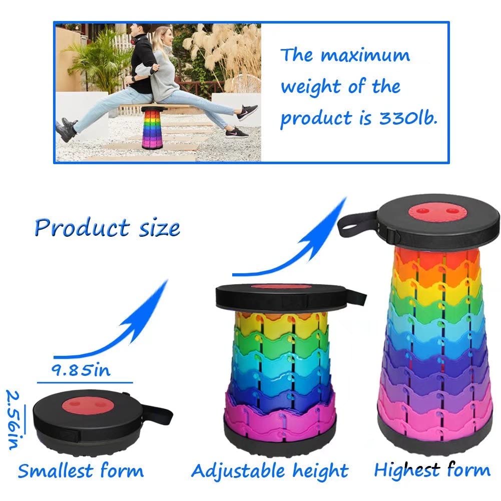 Heavy Duty Portable Telescoping Stool for Adults - 500lb Weight Capacity, Collapsible Plastic Folding Chair for Fishing, Hiking, Camping & Outdoor Travel - Compact Retractable Design for Easy Storage & Transport