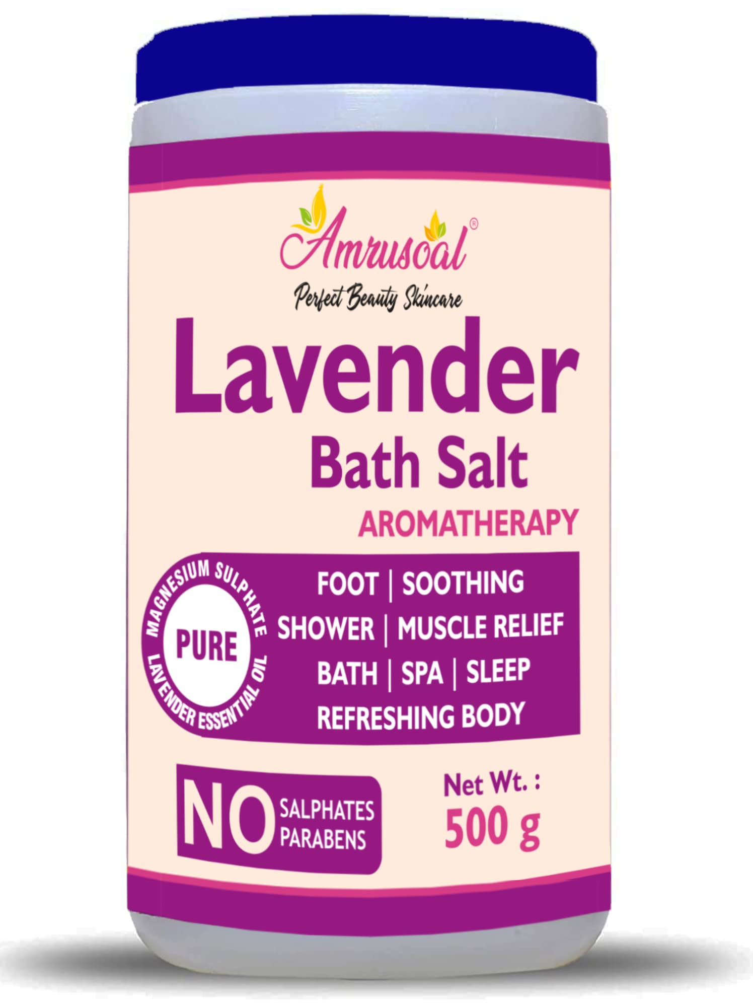 AMRUSOAL Epsom Salt with Lavender Oil - Relaxing Lavender Bath Salts for Soothing Baths, Foot Soak, Shower, Sleep Aid & Muscle Relief (500g) | Perfect for Spa Nights, Stress Relief & Self-Care Routines