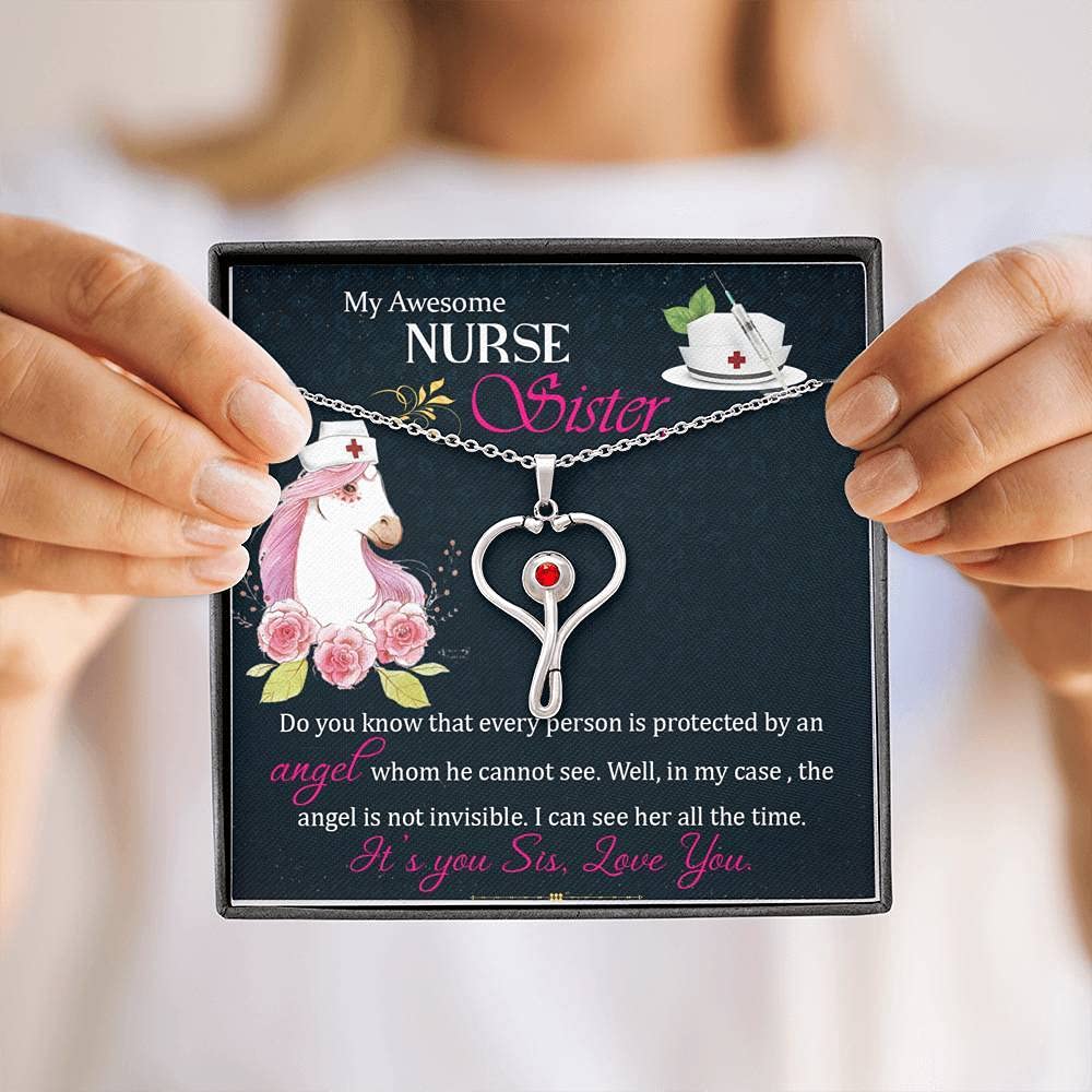 RN Nurse Gift Necklace - Swarovski Crystal Stethoscope Charm Jewelry for Sister, ICU Nurse Appreciation Present | Perfect for Graduation, Nurses Week & Sister Bonding Moments