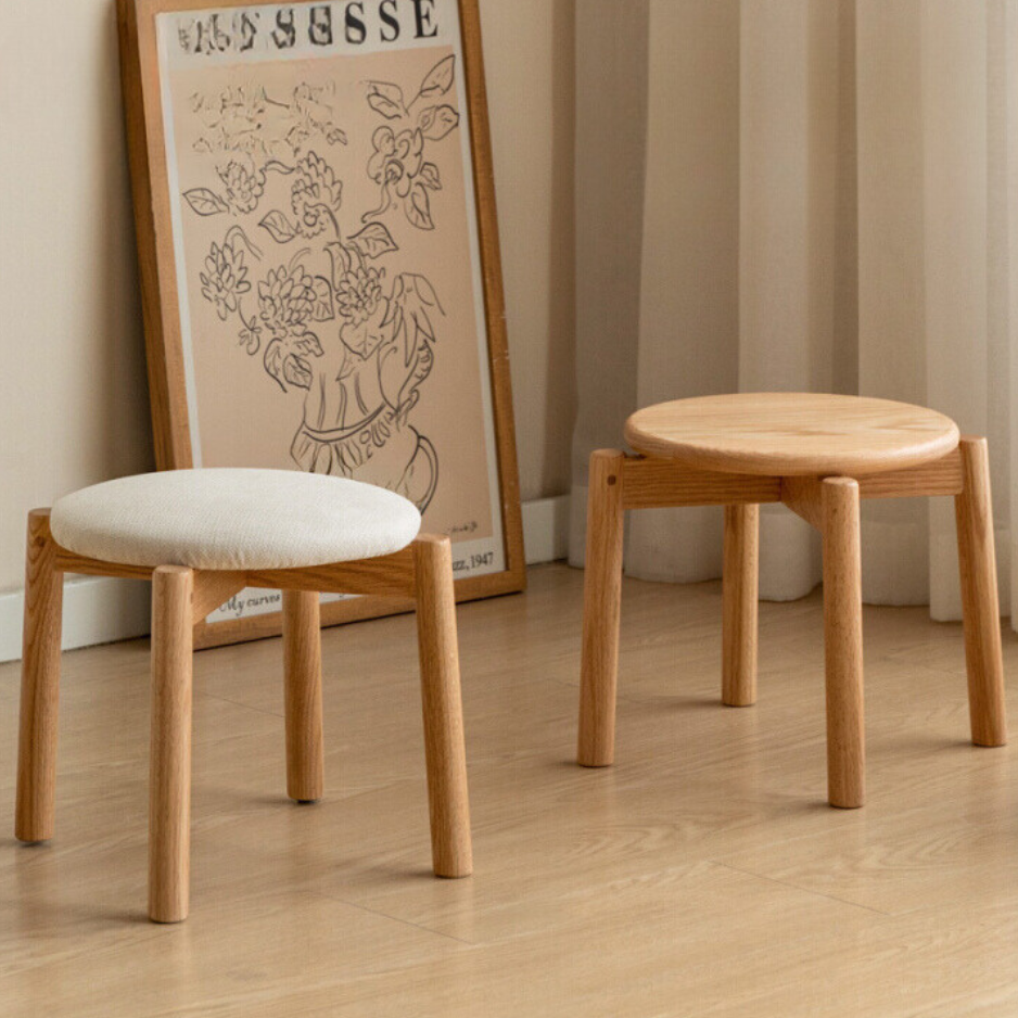 Solid Oak Wood Round Stackable Stool - Rustic Home Decor, Kitchen Island Seating, Bar Stool for Dining Room & Outdoor Use