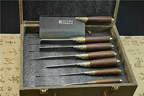 Premium 7-Piece Hand Forged Longquan Kitchen Knife Set - Chef Knife, Utility Knife, Paring Knife - High Carbon Stainless Steel - Perfect for Home Cooking, Professional Chefs & Culinary Enthusiasts