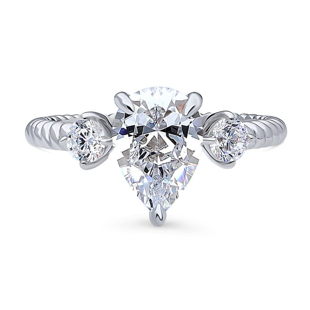 BERRICLE Sterling Silver 3-Stone Wedding Engagement Ring - 1.8 Carat Pear Cut Cubic Zirconia CZ Woven Band for Women - Rhodium Plated Size 4-10 - Perfect for Proposals, Anniversaries & Special Occasions