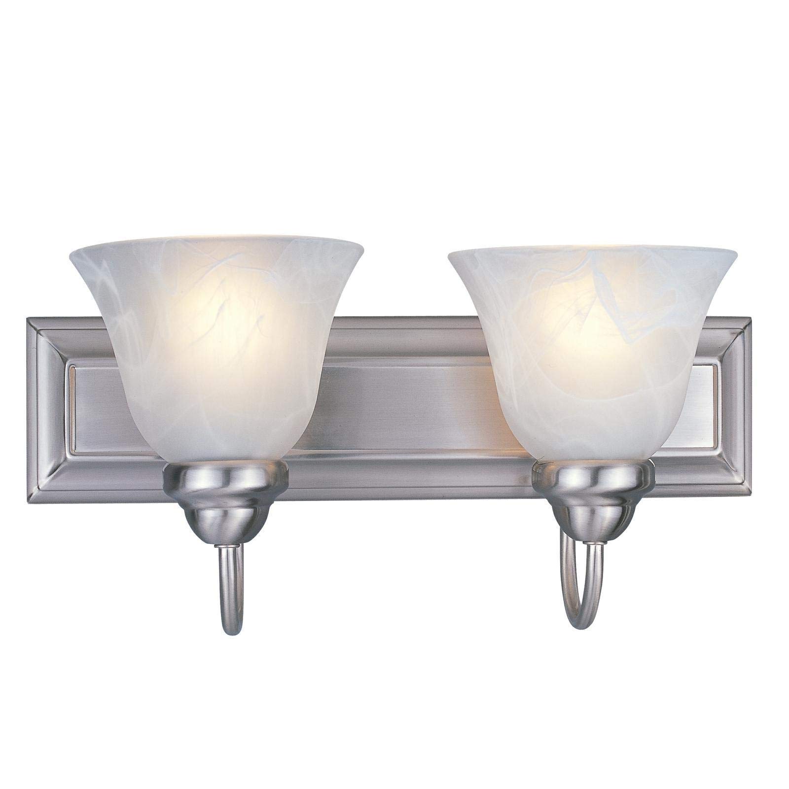 2-Light Brushed Nickel Vanity Light Fixture - Modern Contemporary Glass & Metal Bathroom Sconce for Mirror Lighting, Powder Room and Dressing Area