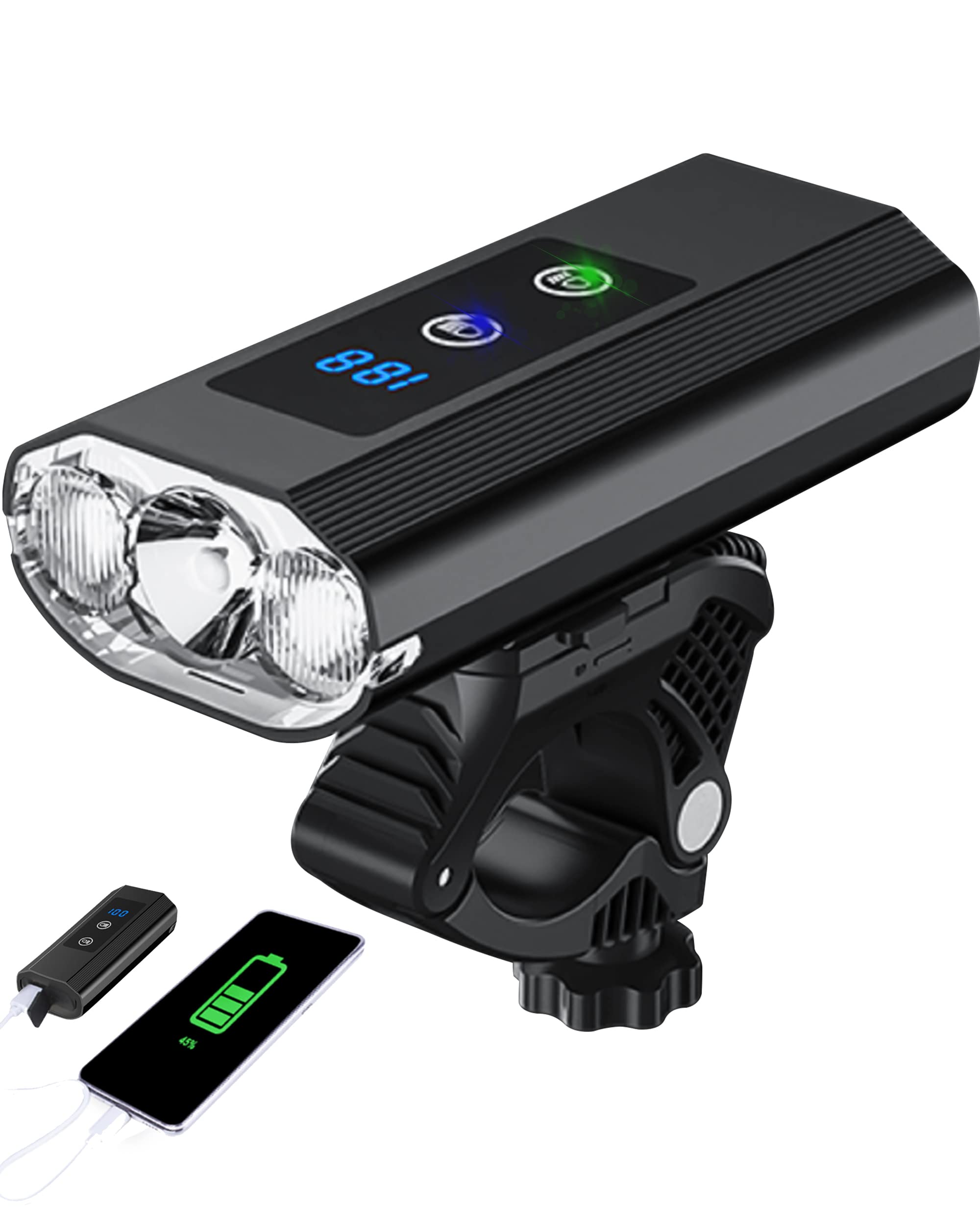 2023 Super Bright 1800 Lumen USB-C Rechargeable Bike Light with Remote - High/Low Beam Bicycle Headlight for Night Riding & Commuting