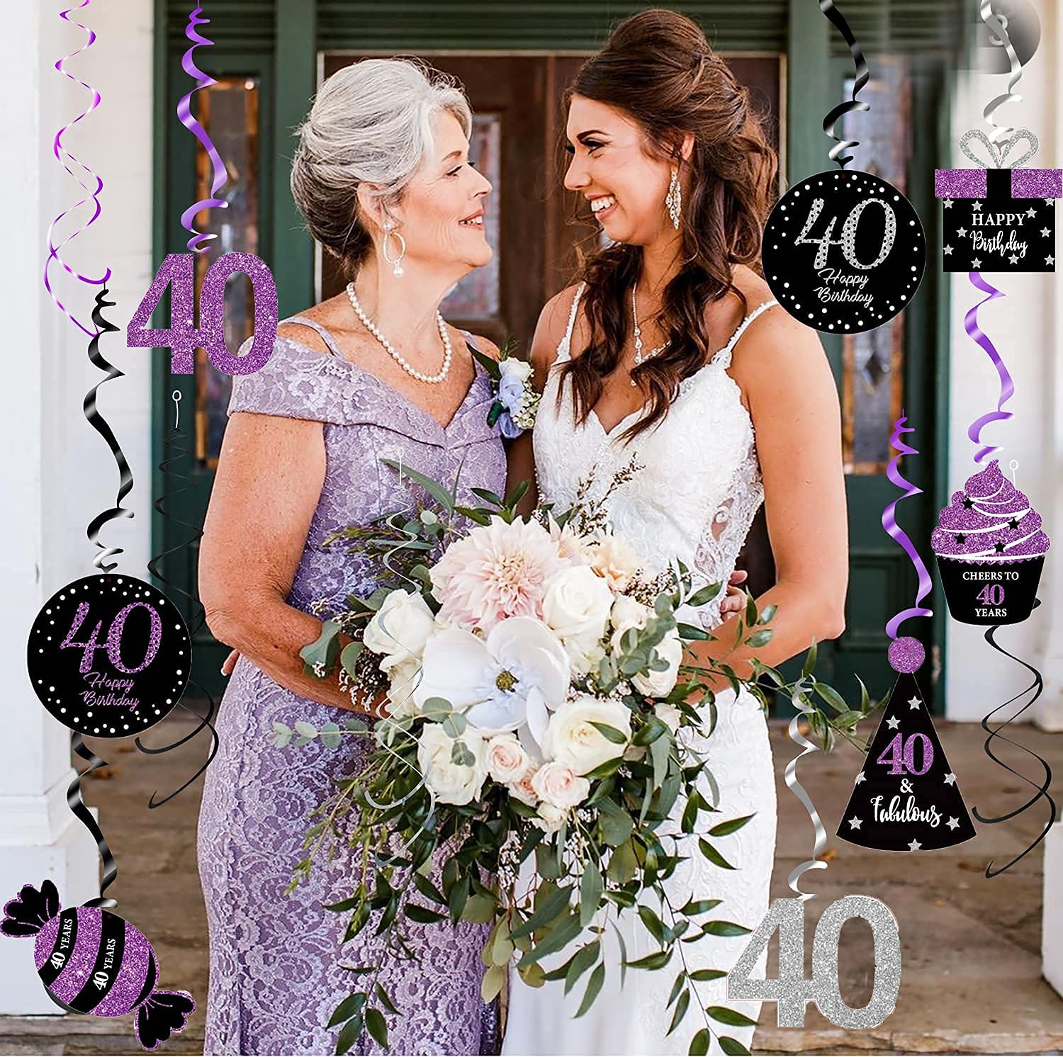 40th Birthday Party Decorations for Women - Purple, Black & Silver Foil Hanging Swirls - Perfect for 40th Birthday Celebrations, Milestone Parties & Women's Birthday Decor