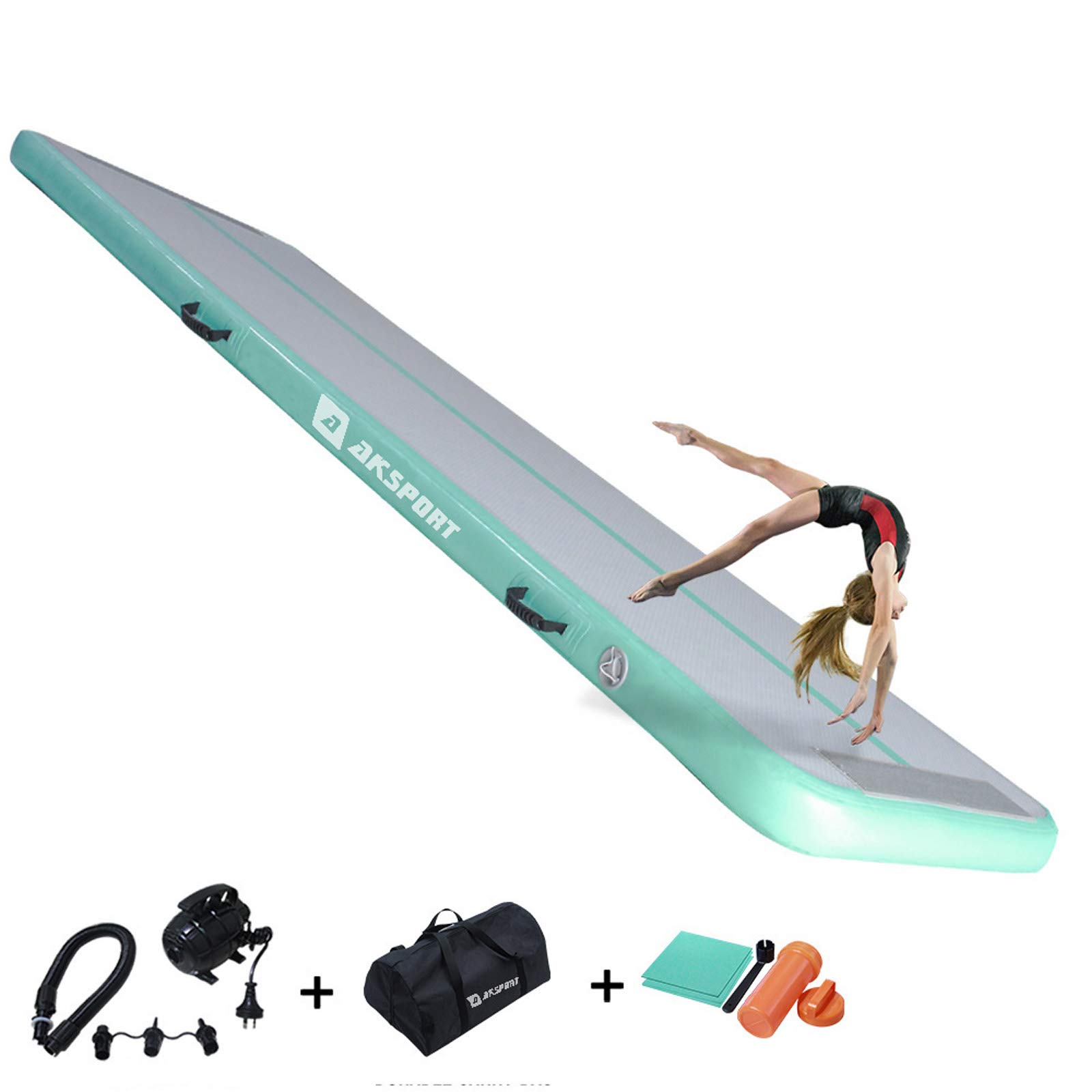 AKSPORT Inflatable Gymnastics Air Mat - Portable Tumble Track & Tumbling Mat with Electric Pump for Home, Gym & Outdoor Training