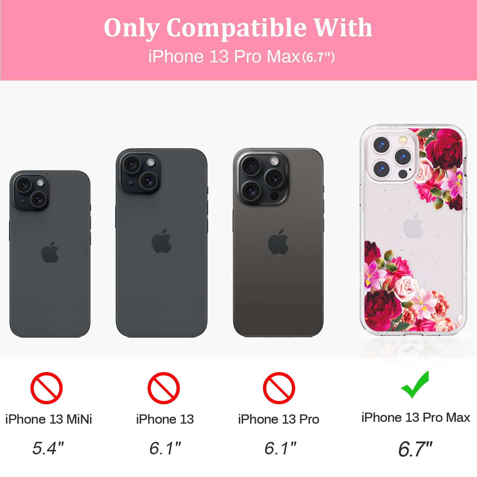 ACKETBOX iPhone 13 Pro Max Case with Screen Protector & Camera Lens Protector + Ring Holder - Floral Phone Cover for iPhone 13 Pro Max (Big Red Flower 01) - Perfect for Daily Use, Outdoor Activities & Travel Protection