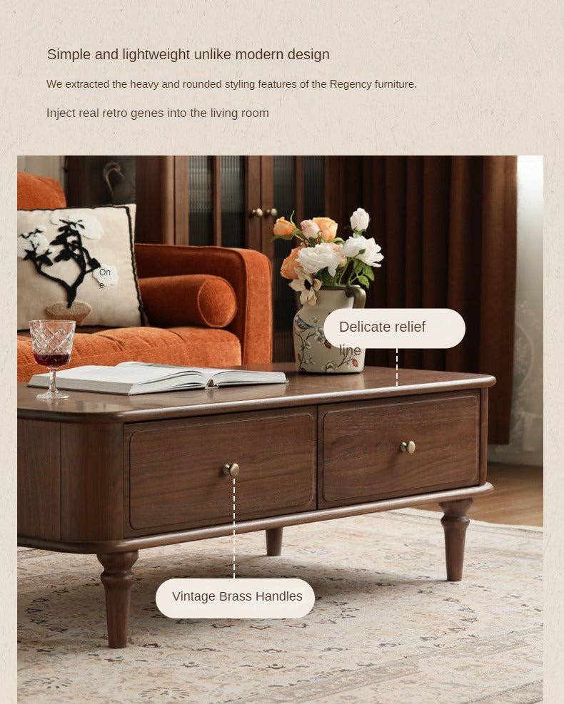 Solid Black Walnut Coffee Table & TV Stand Set - American Retro Style Living Room Furniture for Home Decor