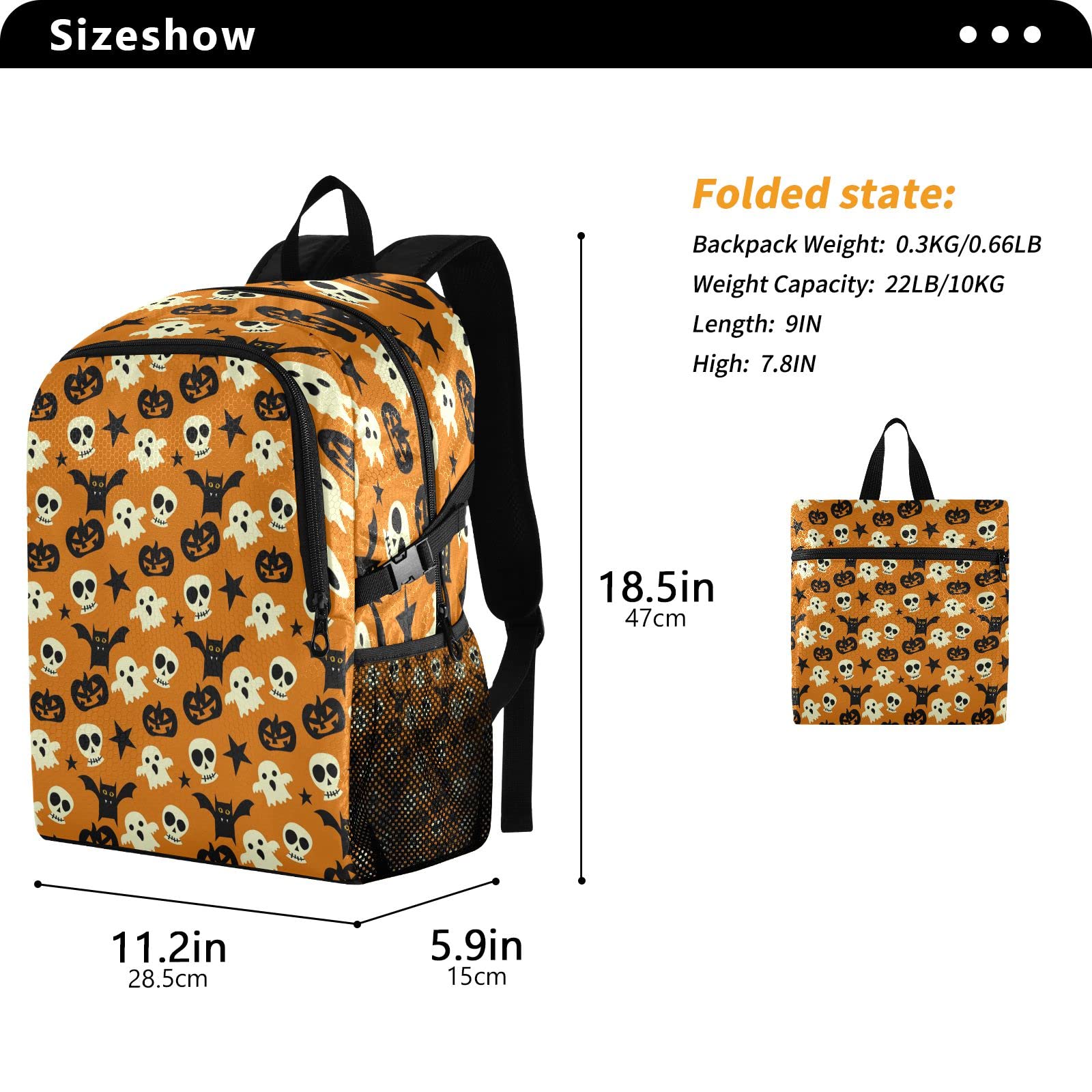 Spooky Skull Halloween Hiking Backpack - 20L Lightweight Waterproof Daypack for Travel, Camping & Outdoor Adventures | Perfect for Trick-or-Treating, Haunted Trails & Costume Parties
