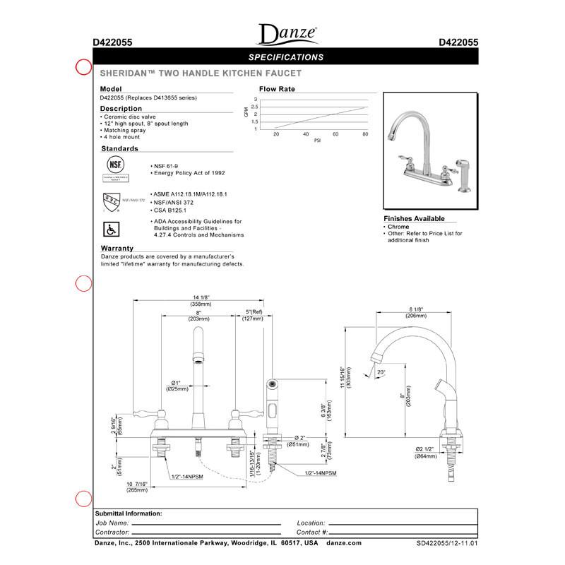 Danze Sheridan 8-Inch Centerset Stainless Steel Kitchen Faucet with Pull-Down Sprayer - 2-Handle Design for Modern Sinks | Perfect for Cooking, Washing Dishes & Kitchen Cleaning