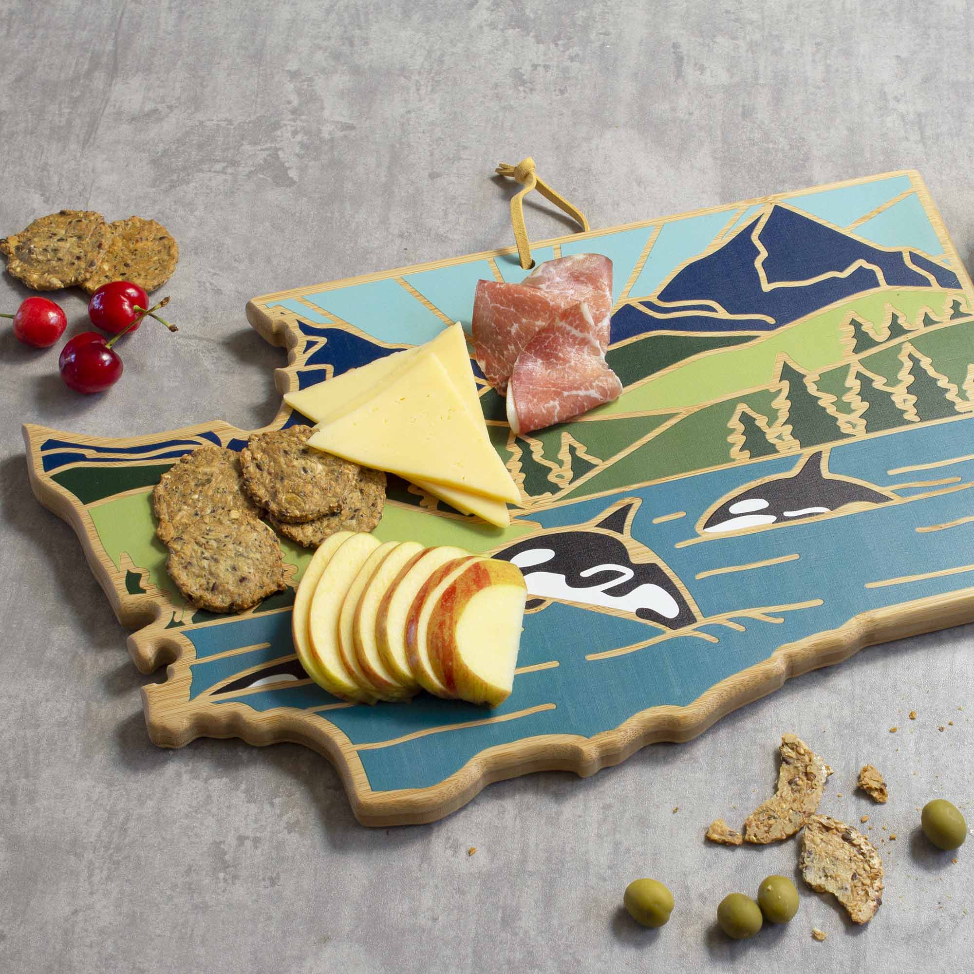 Premium Washington State Themed Cutting Board - Handcrafted Wooden Chopping Board with Summer Stokes Artwork - Perfect for Kitchen, Gift, and Home Decor