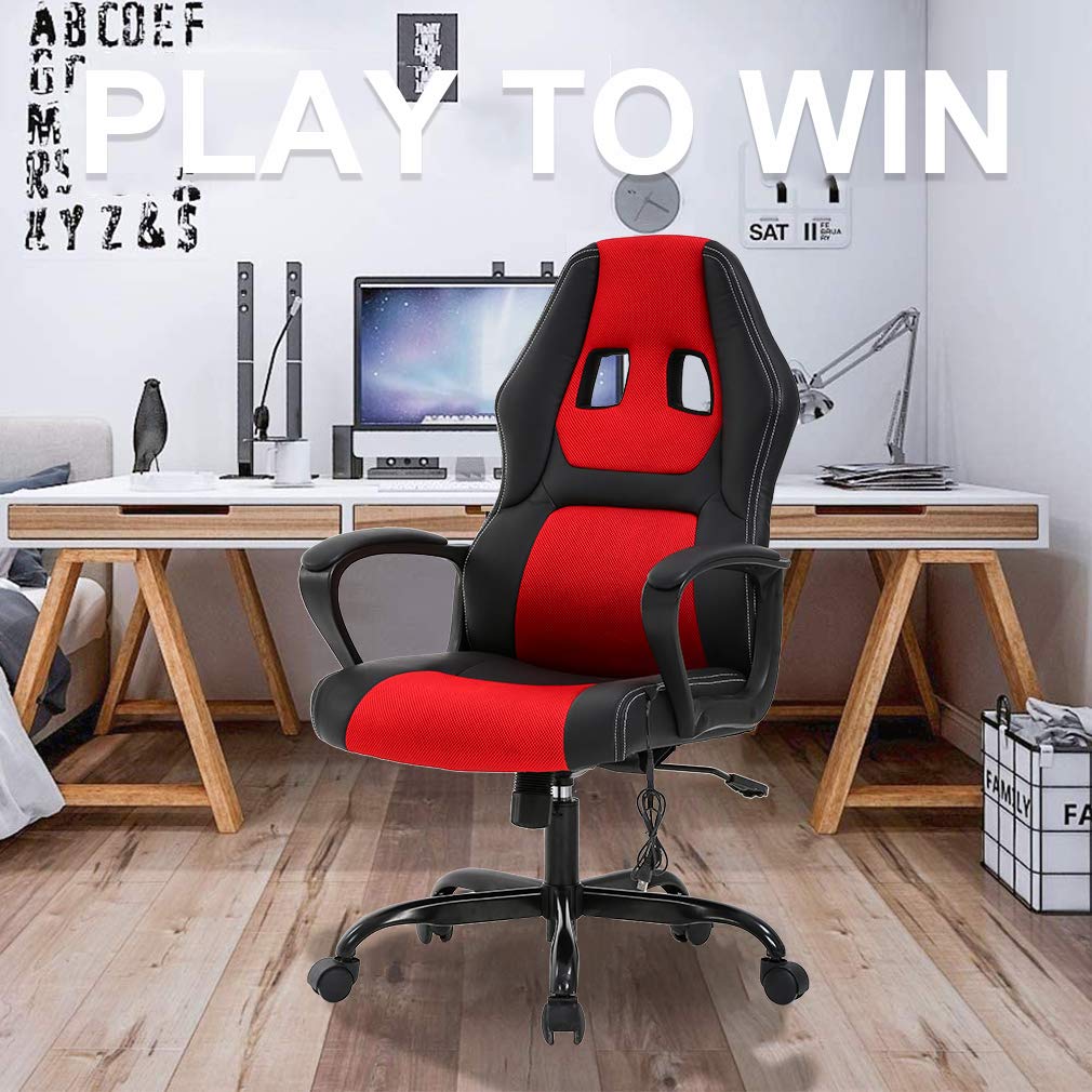 Ergonomic High Back Office Chair with Lumbar Support - Adjustable Swivel Rolling PU Leather Computer Gaming Chair for Adults - Perfect for Home Office, Gaming Setup & Workstation (Red)