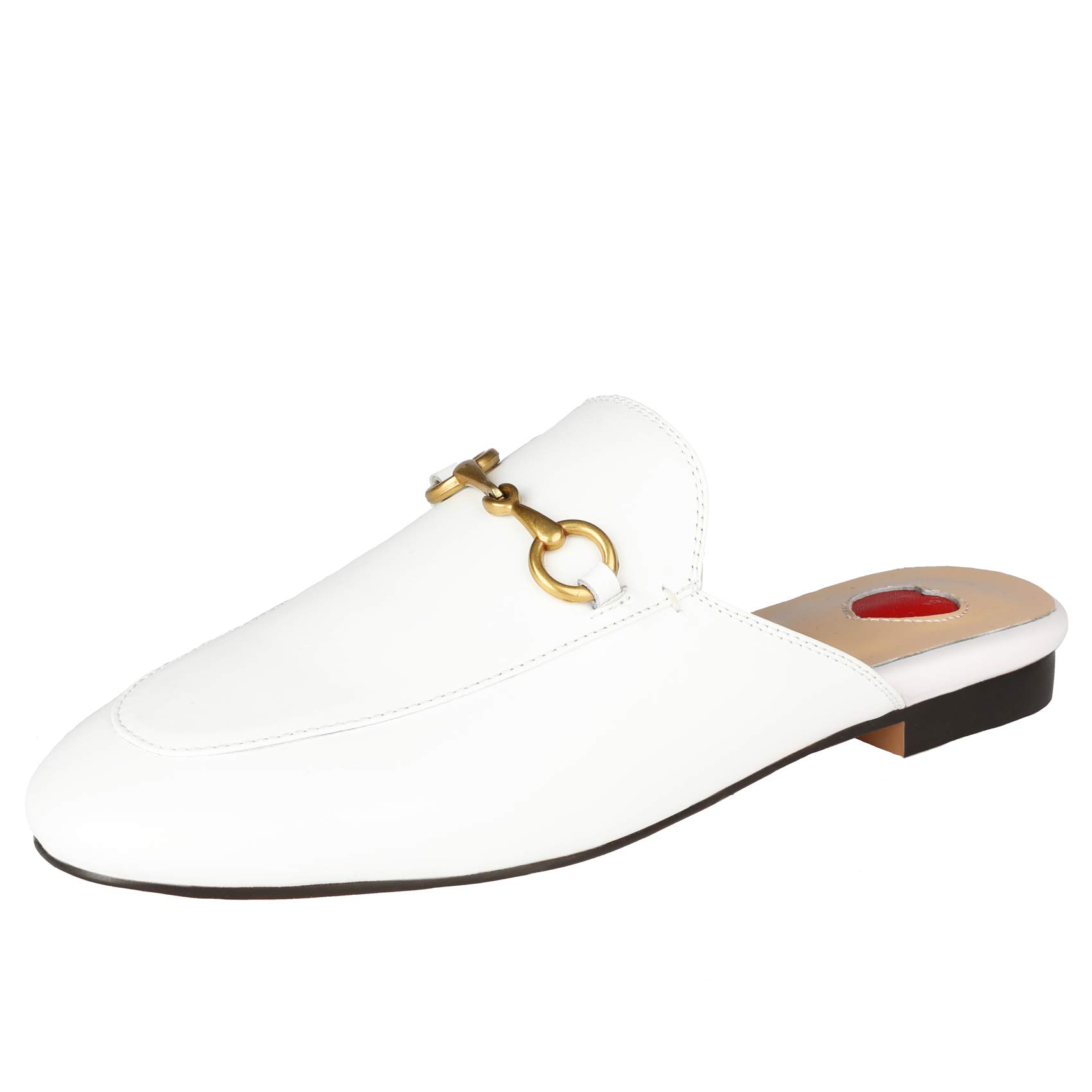 Arqa Women's Leather Mules - Slip-On Almond Toe Loafers with Buckle Detail | Comfortable Backless Shoes for Work, Office & Casual Wear