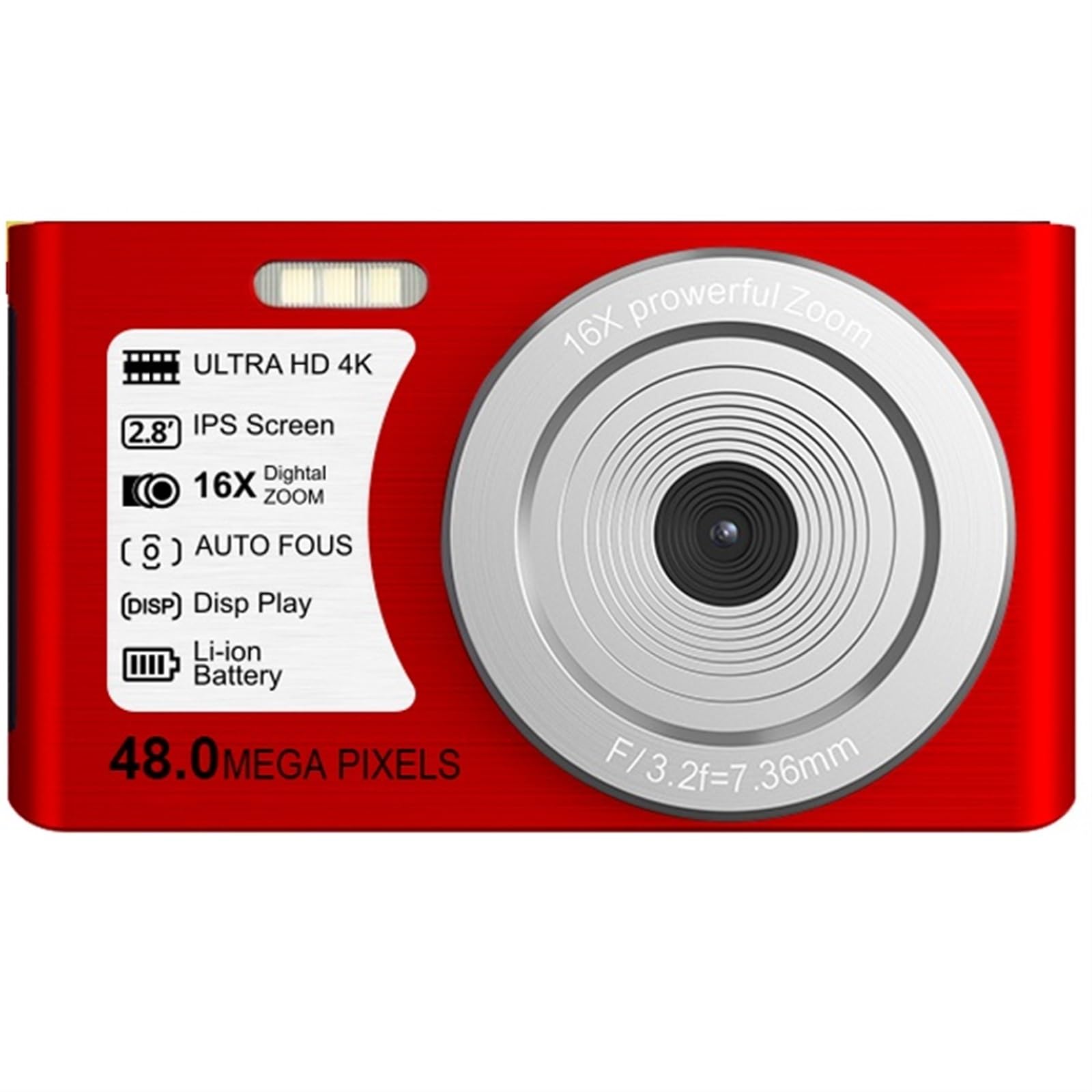 48MP Compact Digital Video Camera with Time Lapse & Slow Motion - 16X Auto Focus, 2.8