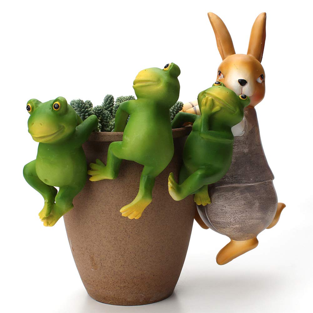 BOLLAER Resin Climbing Frog Planter Pot Hanger - Gray Rabbit Frog Decor for Flower Pots, Office Desk & Home Garden - Perfect for Indoor Plant Displays and Outdoor Garden Decorations