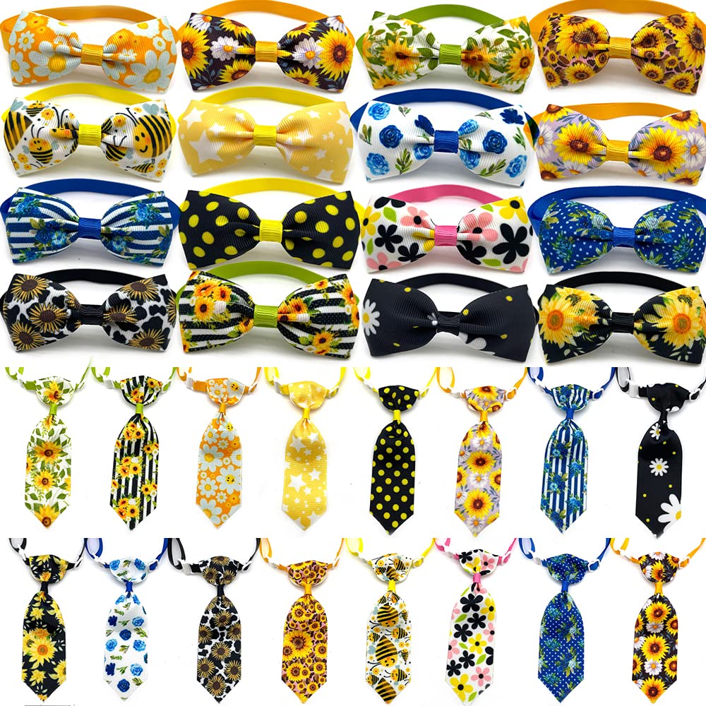 Muqci 32-Piece Spring Dog Bow Tie Set - Small Dog Grooming Accessories with Sunflower Pattern - Colorful Pet Bow Ties for Dogs & Cats - Perfect for Weddings, Parties & Photo Shoots