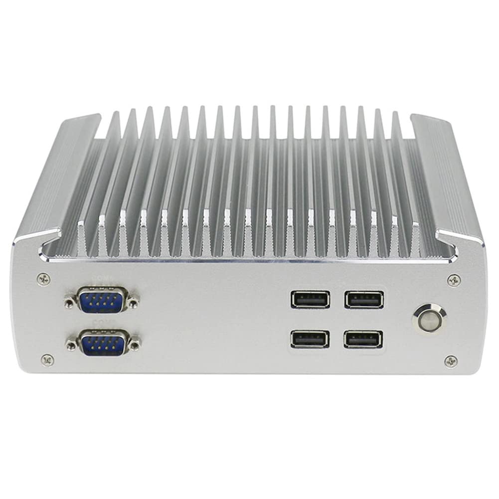 Fanless Industrial Mini PC - Windows 10 Pro, Intel Celeron J1900 Quad-Core, Dual LAN, 6 COM Ports (RS232/RS485), 6 USB Ports - Ideal for Digital Signage, Factory Automation & Embedded Systems (Barebone - No RAM/Storage)