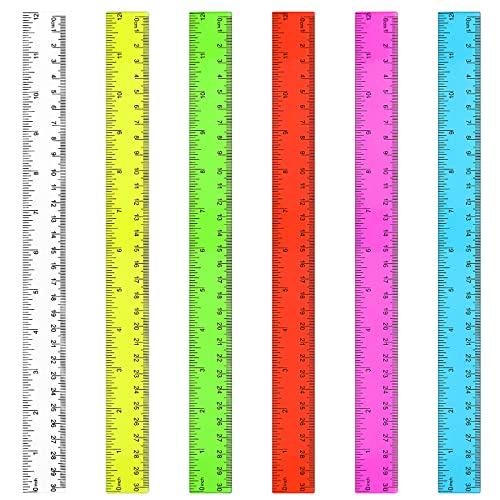 12 Inch Shatterproof Plastic Rulers for Kids - 36 Pack Colorful School Supplies with Centimeters & Inches Measurement, Durable Straight Edge Ruler for Classroom, Homework, Office and Craft Projects