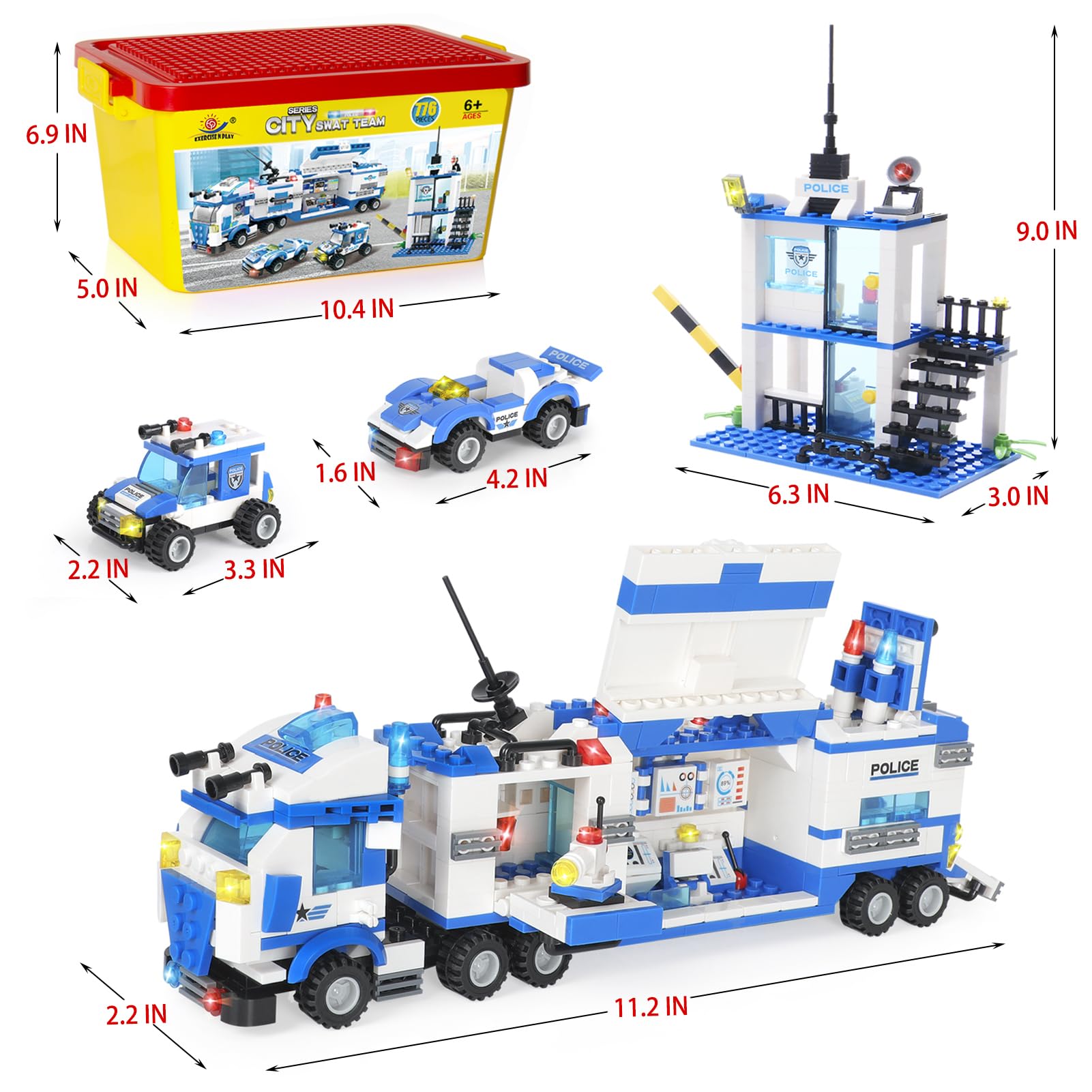 EP EXERCISE N PLAY SWAT City Police Station Building Blocks Toy Set - 776 Pieces with Anti-Terrorism Command Center Truck, Police Station & Cop Cars - STEM Construction Toys for Boys & Kids Ages 6-12 - Perfect for Creative Play, Birthday Gifts & Educational Activities
