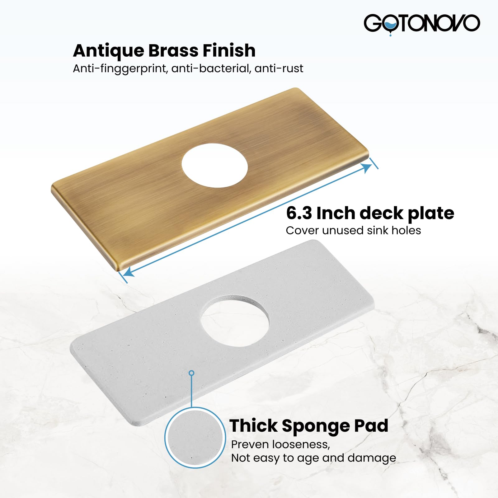 Gotonovo 6 Inch Rectangle Deck Mount Faucet Plate - Antique Brass Faucet Hole Cover for Kitchen & Bathroom Sink (Fits 1-Hole or 3-Hole 4-Inch Centerset) | Perfect for Upgrading Sink Fixtures & Concealing Unused Holes