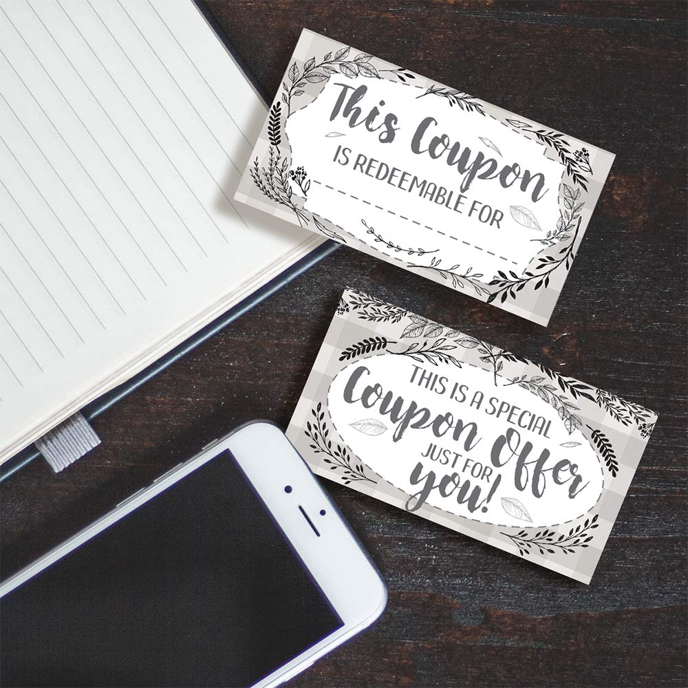 50 Blank Botanical Coupon Cards - Double-Sided Voucher Gift Cards for Small Businesses & Restaurants