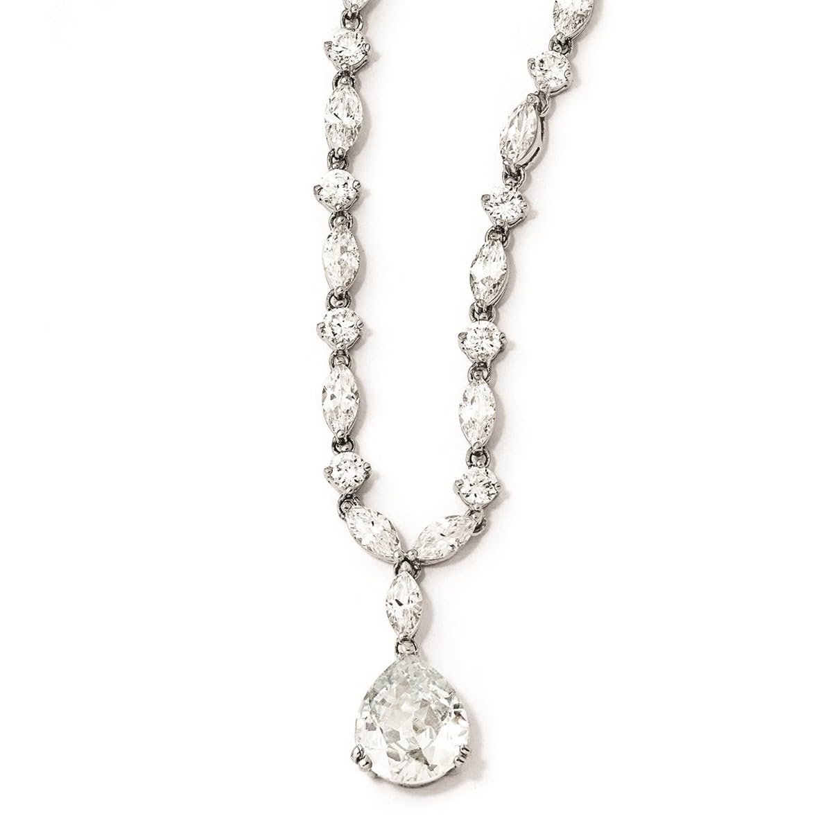925 Sterling Silver Pear CZ Cubic Zirconia Simulated Diamond Pendant Necklace for Women - 17 Inch Chain with Box Catch Closure | Elegant Jewelry for Parties, Weddings & Everyday Wear