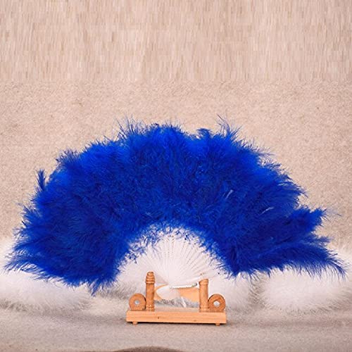 Elegant Large Blue Feather Folding Hand Fan - Wedding, Showgirl Dance, Party Decor & Accessory Gift - Perfect for Weddings, Burlesque Shows, Themed Parties & Home Decor
