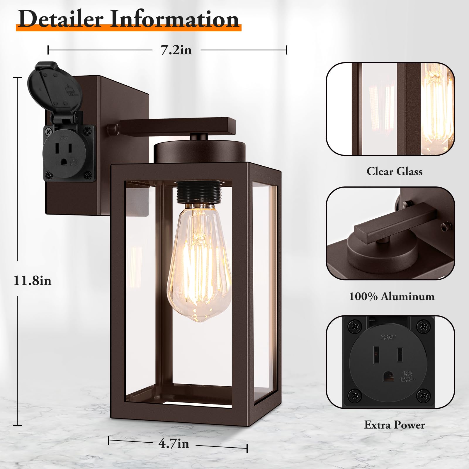 2-Pack Bronze Dusk to Dawn Outdoor Light Fixtures with Motion Sensor & Outlet - Waterproof Wall Sconce for Porch, Garage, Front Door - Perfect for Home Security & Nighttime Illumination