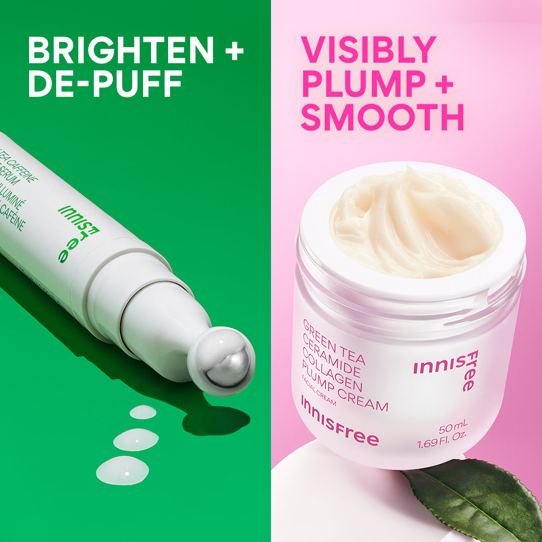 Green Tea Plump + Depuff Duo Set - Anti-Aging & Puffiness Reduction Skincare Combo for Glowing Skin | Perfect for Morning Routine & Travel Skincare