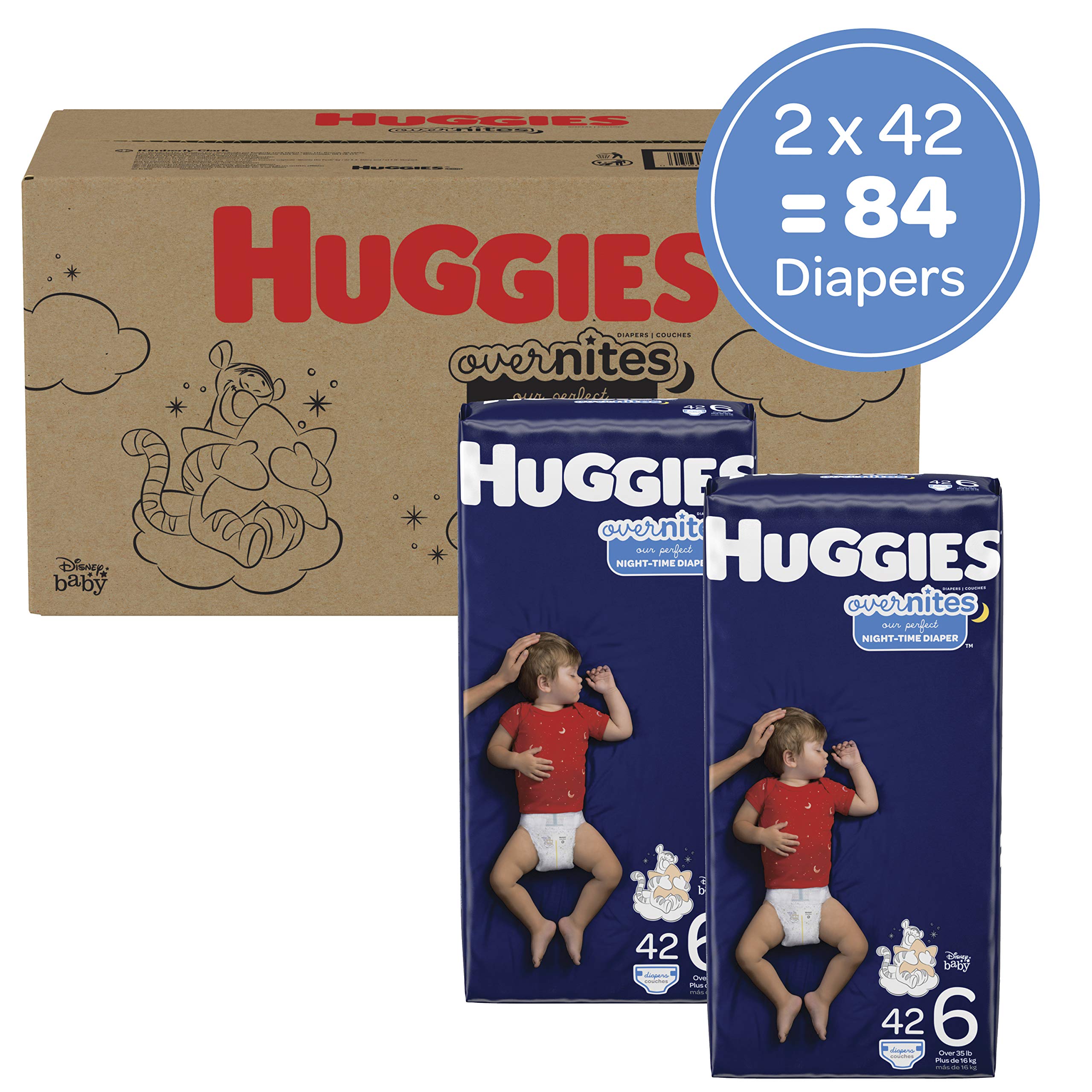 Huggies Little Movers Size 6 Mega Colossal Baby Diapers (84 Count) & Overnites Nighttime Diapers (84 Count) - Ultra Absorbent for Active Toddlers, Day & Night Protection, Leakproof Comfort for Playtime and Sleep