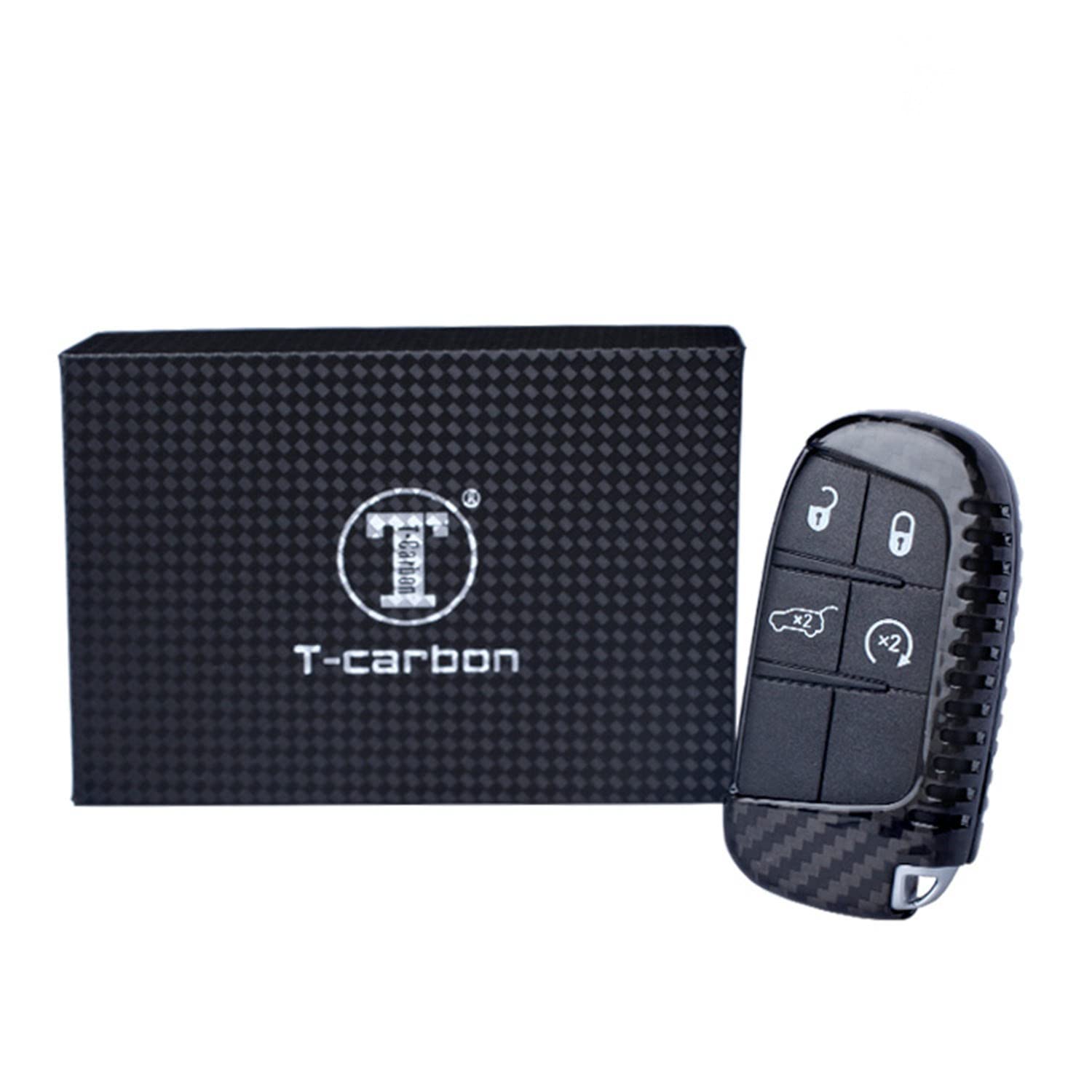 Premium Carbon Fiber Key Fob Cover for Jeep Cherokee/Compass/Grand Cherokee/SRT/Renegade - Lightweight Glossy Black Protective Case (Style B) - Perfect for Daily Use, Travel & Car Enthusiasts