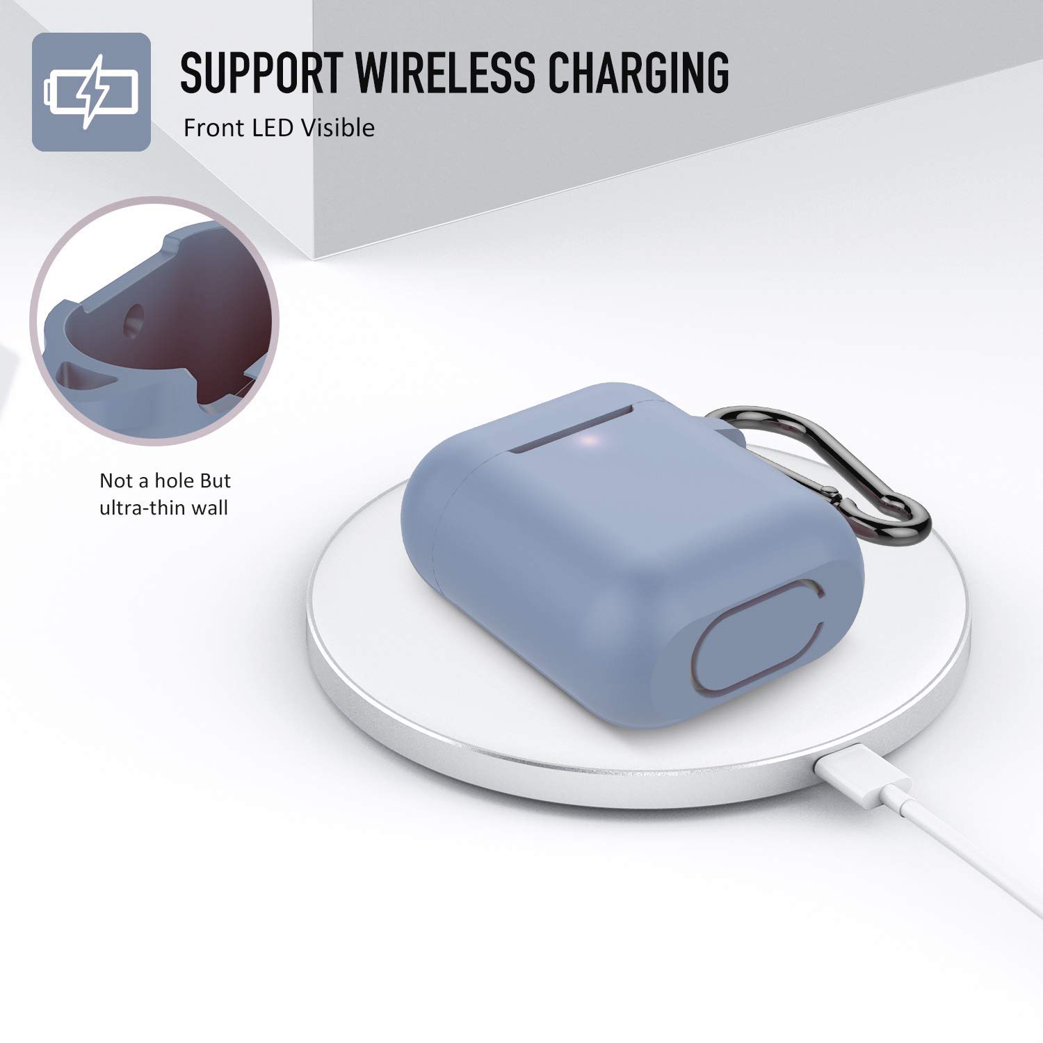 Premium Shockproof Silicone Case with Keychain for Apple AirPods 2 (Grayish Blue) - Durable Protection for Wireless Earbuds | Perfect for Gym, Travel & Everyday Use