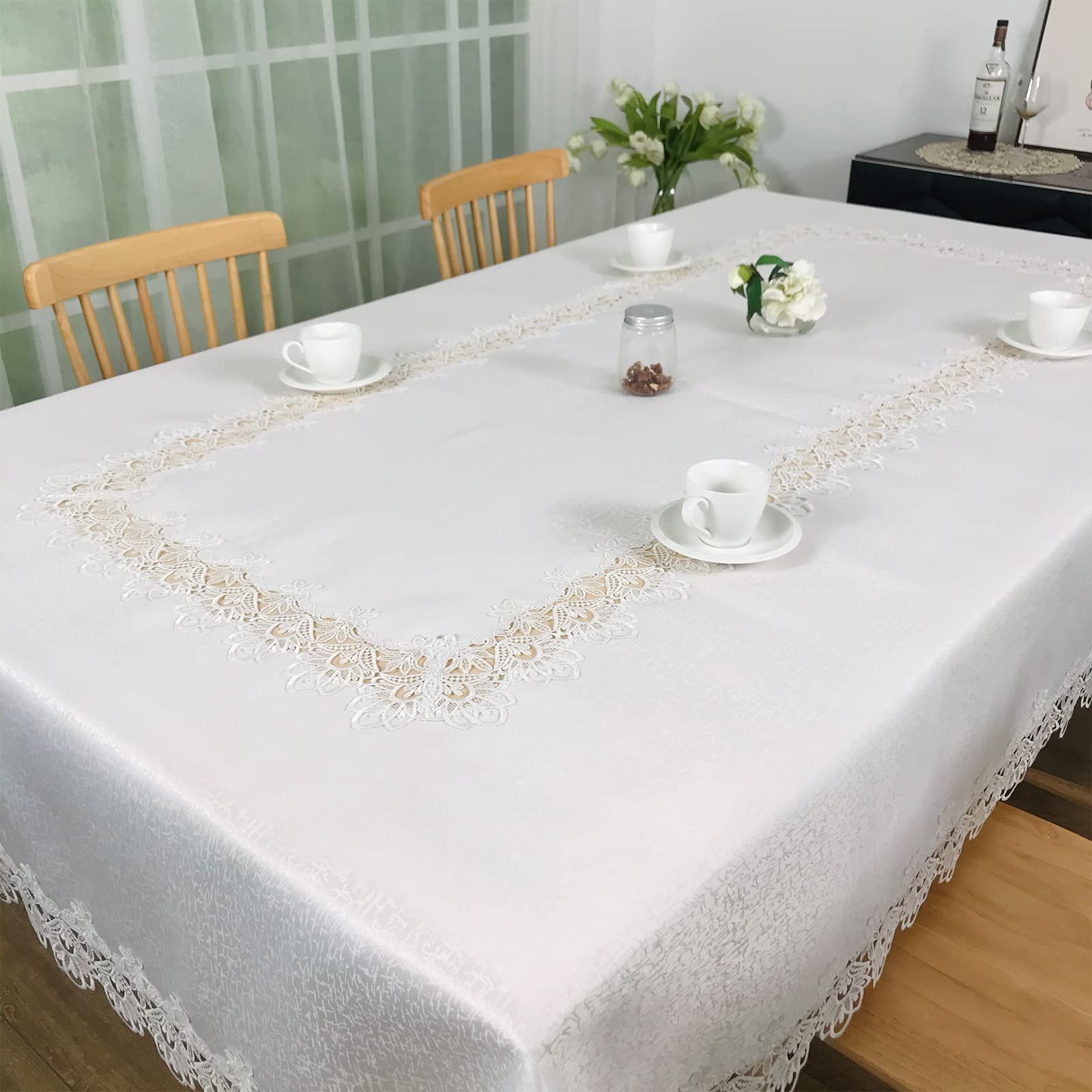 Elegant Peony Lace Tablecloth 72 x 108 Inches - Washable Rectangle Table Linen for Dining Room, Holiday Party, Wedding, Farmhouse & Outdoor Decor - Perfect for Easter, Christmas & Home Celebrations