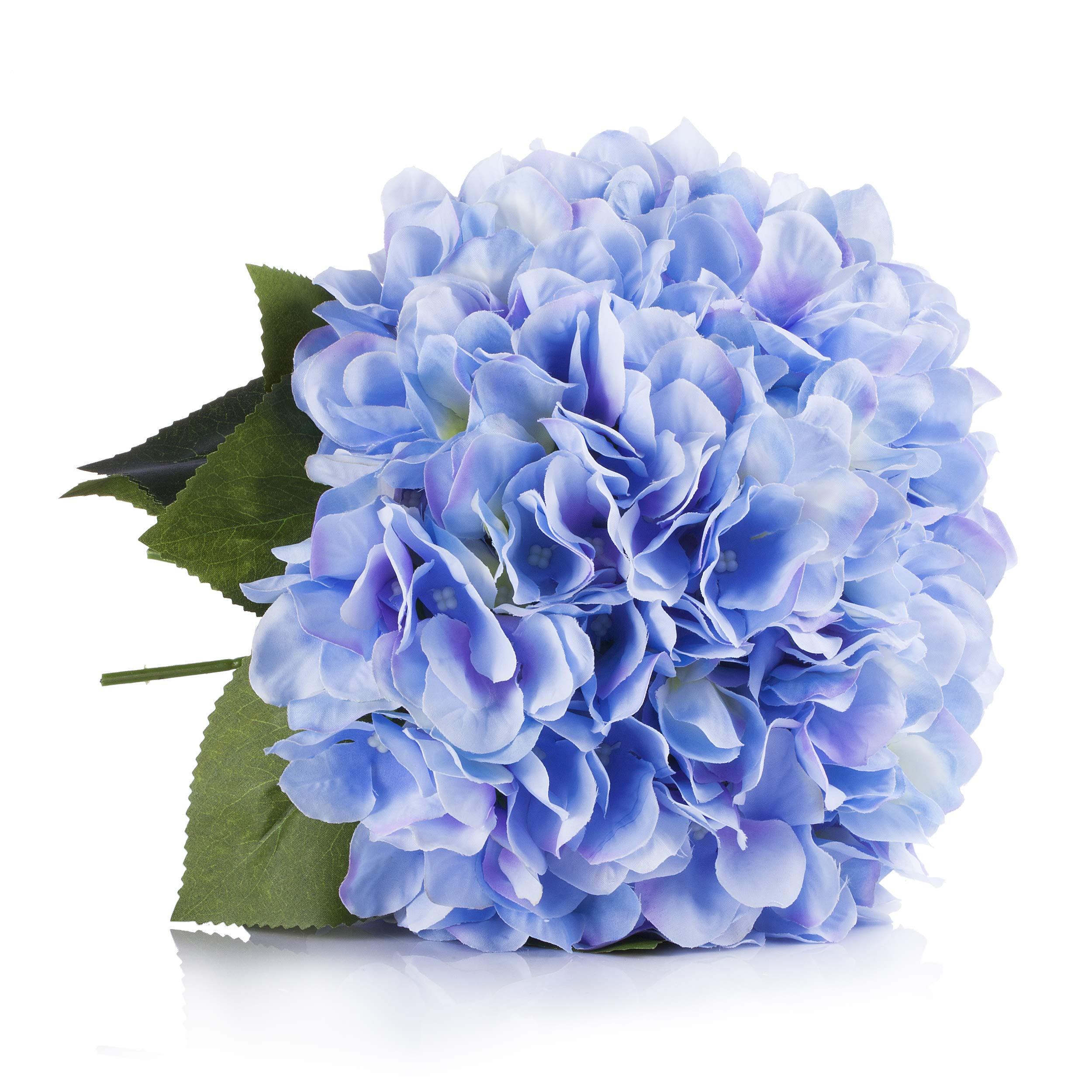 ENOVA HOME Artificial Silk Hydrangea Flowers Arrangement in Clear Glass Vase - Blue Floral Centerpiece for Home Decor, Wedding, Office & Table Decorations
