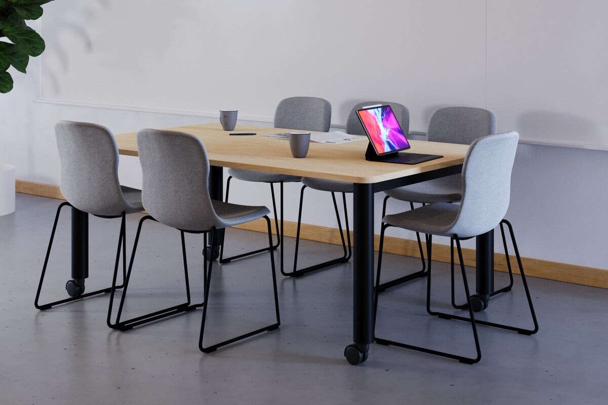 Quadro 80mm Cylinder Leg Mobile Meeting Table - 1800L x 1100W with Rounded Corners - Portable Conference Table for Office, Home Office, and Meeting Rooms - Perfect for Collaborative Workspaces and Business Meetings