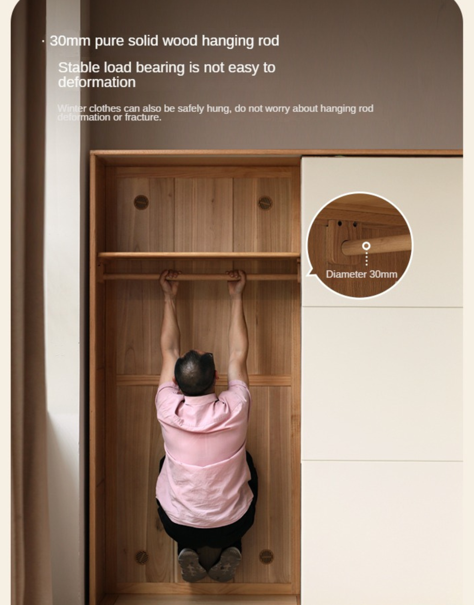 Solid Oak Wood Sliding Door Wardrobe Closet - Spacious Storage for Bedroom, Closet, and Home Organization