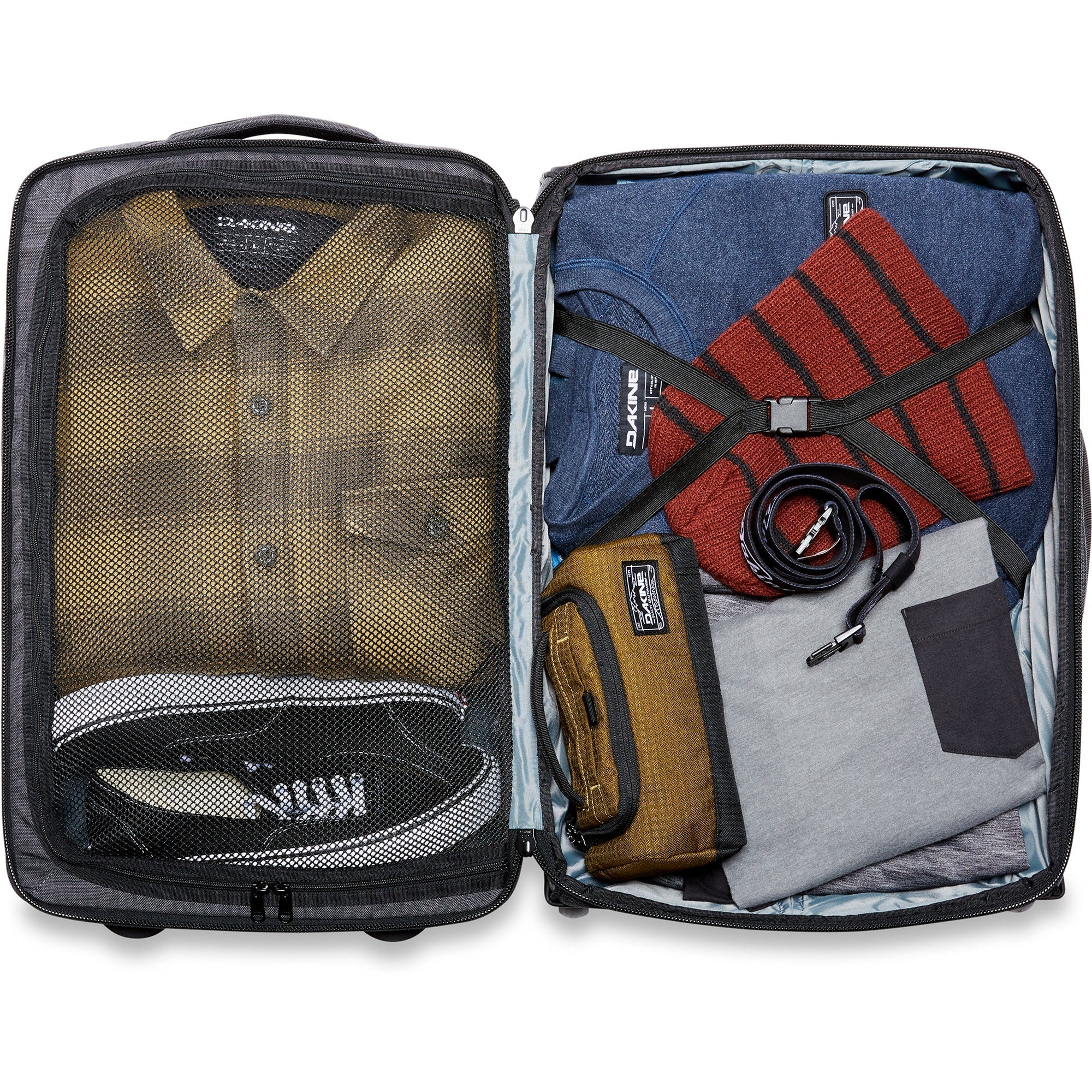 Dakine 42L Black Carry On Roller Bag - Lightweight Expandable Luggage for Travel, Business Trips & Weekend Getaways