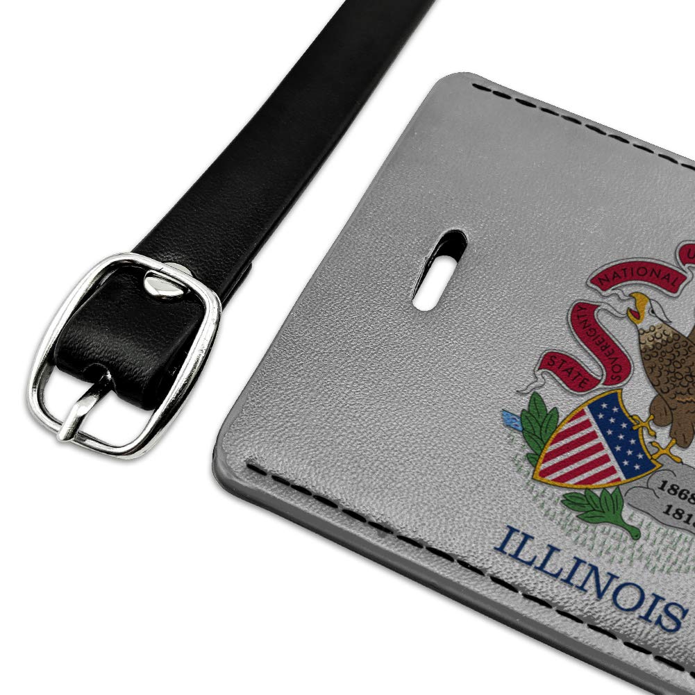 Illinois State Flag Leather Luggage Tag - Durable Rectangle ID Card Holder for Suitcases & Carry-On Bags - Perfect for Travel Identification & Personalization