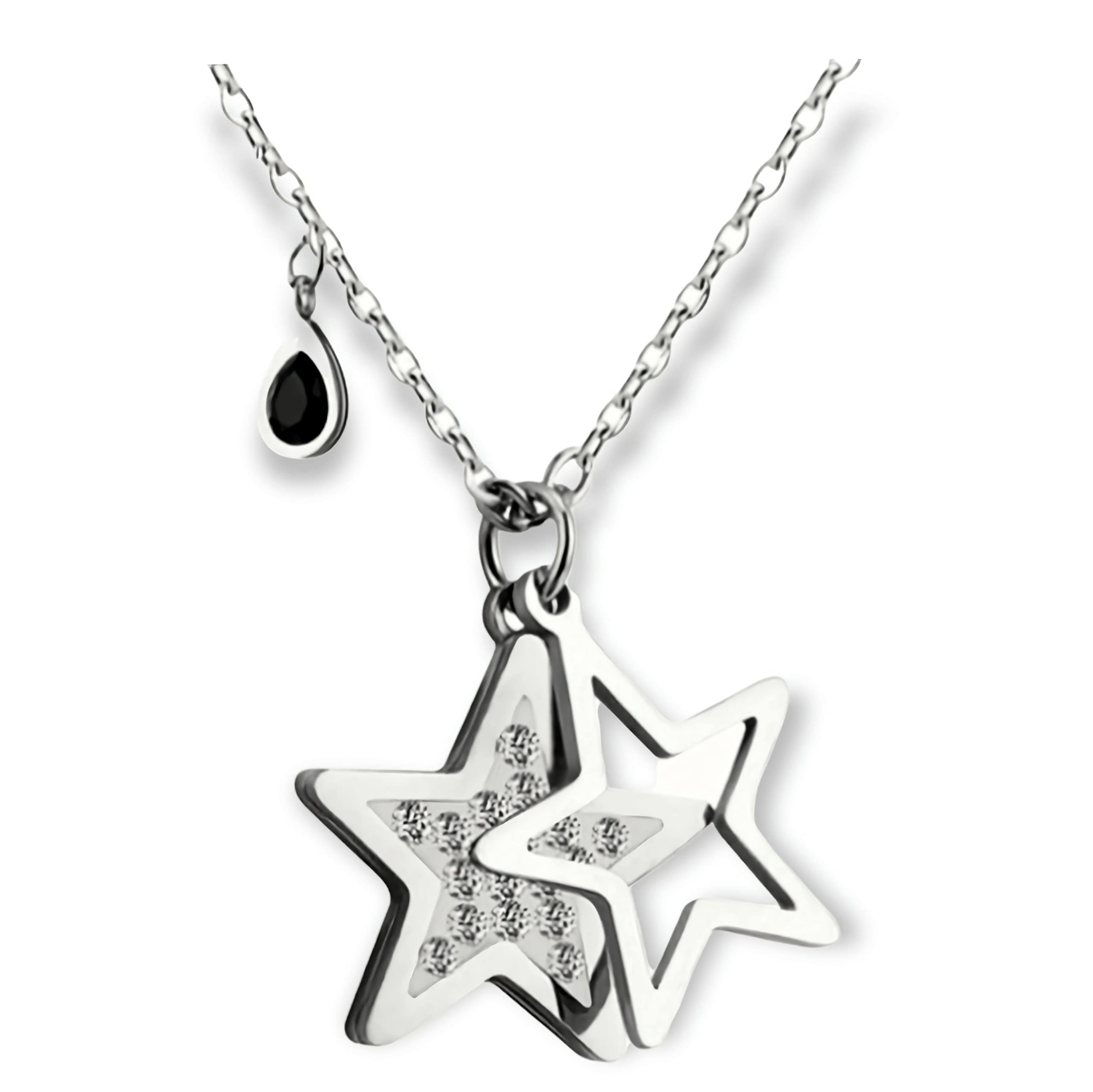 Dainty Stainless Steel Star & Teardrop Charm Necklace - Elegant Layering Pendant for Women, Perfect for Everyday Wear, Date Nights & Gift Giving