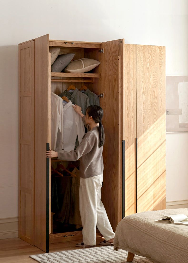 Solid Oak Wood Wardrobe - Modern High Closet for Bedroom & Living Room Storage | Durable & Stylish Furniture for Home Organization