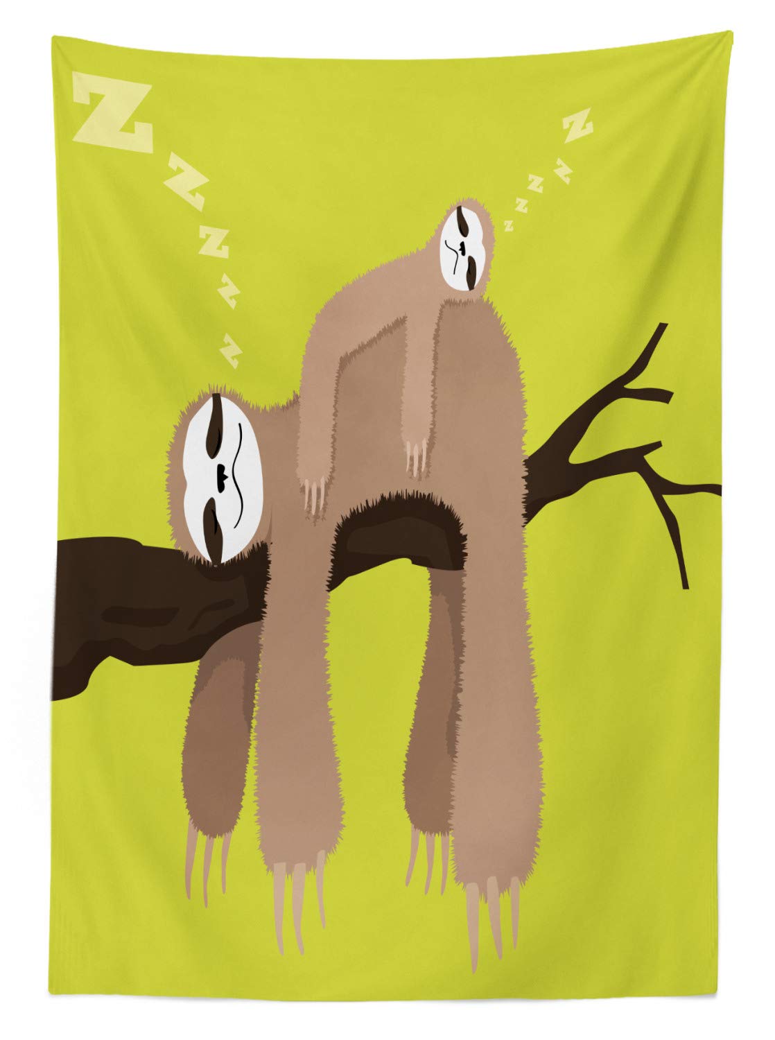 Ambesonne Sloth Outdoor Tablecloth - Cartoon Mother Sleeping on Branch with Baby Sloth, Washable Picnic Table Cover 58x84 Inches, Cocoa Apple Green - Perfect for Family Picnics, Backyard BBQs & Outdoor Dining Decor