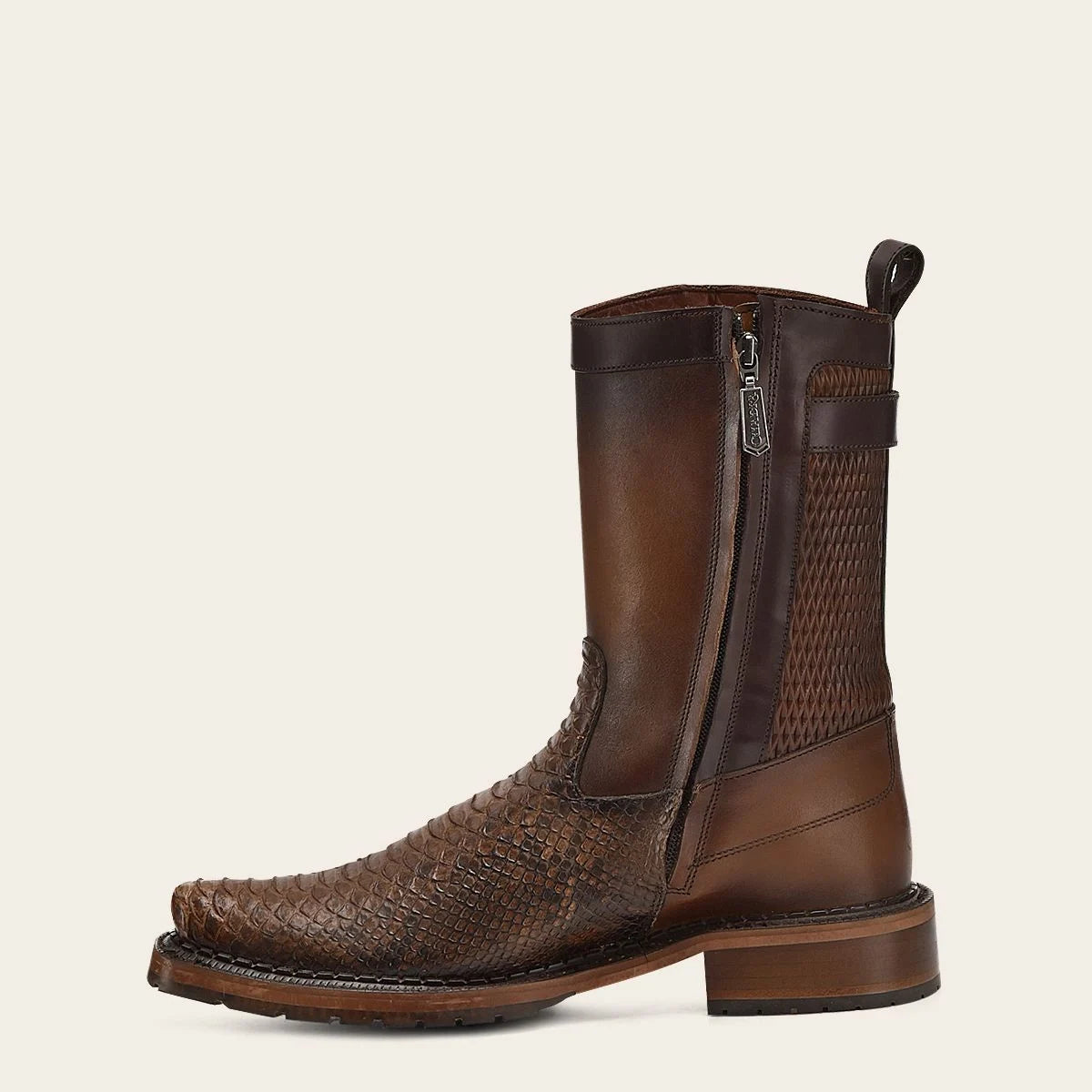 Men's Cuadra Almond Casual Cowboy Python Skin Zip Ankle Boots - Stylish Western Boots for Everyday Wear & Outdoor Adventures