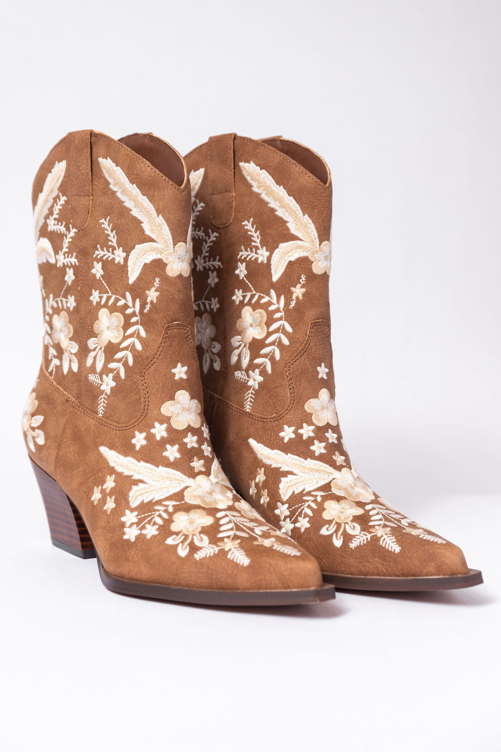 Paige Cocoa Embroidered Booties - Women's Stylish Ankle Boots with Handmade Embroidery | Perfect for Fall Fashion, Casual Outfits & Boho Chic Looks