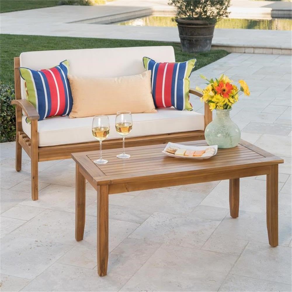 Premium Teak Outdoor Loveseat & Coffee Table Set - Weather-Resistant Patio Furniture for Garden, Poolside & Backyard Relaxation