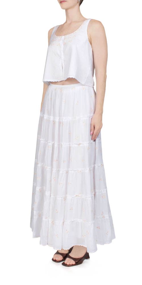 Coralie Embroidered Floral Skirt for Women - Elegant White Summer Skirt with Handcrafted Details | Perfect for Beach Vacations, Garden Parties & Boho Fashion Outfits