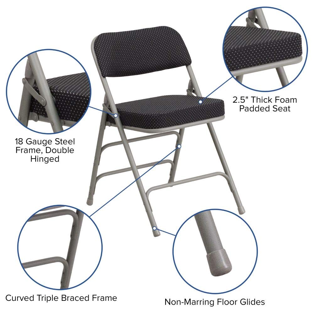 Premium Black Pin-Dot Fabric Metal Folding Chairs (Pack of 4) - Hercules Series with Curved Triple Braced & Double Hinged Design for Events, Parties, and Home Use