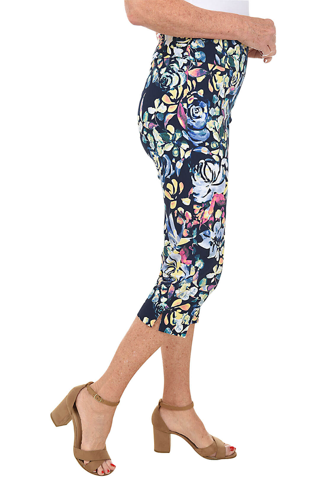Stylish Petite Rose Petals Pull-On Crop Pants for Women - Comfortable High Waisted Stretchy Yoga Pants for Workout, Yoga, and Casual Wear